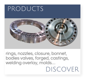DISCOVER  PRODUCTS rings, nozzles, closure, bonnet,  bodies valves, forged, castings,  welding overlay, molds